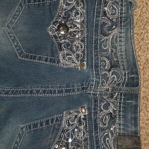 Soundgirl Embroidered Blue High-Rise Jeans with Silver Accents